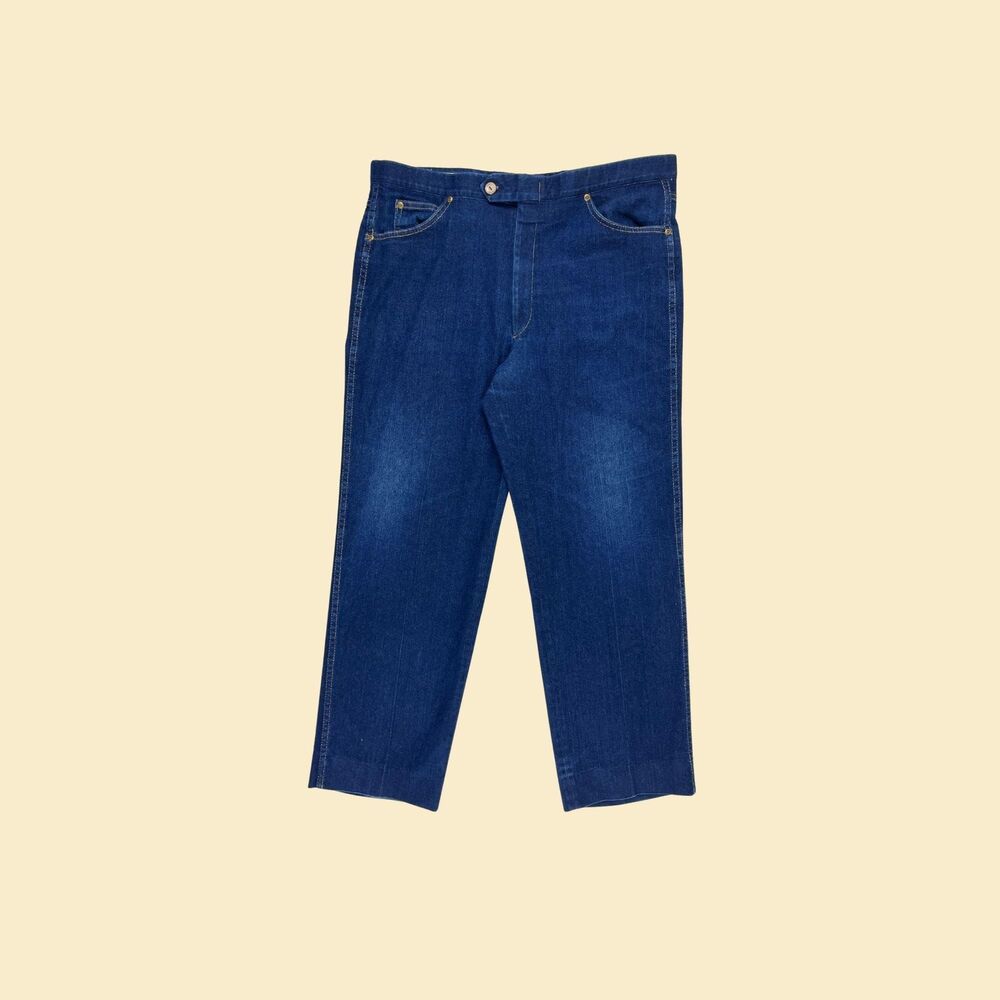 Vintage 70s denim pants by Sansabelt, size 38x28 mens 1970s medium wash jeans